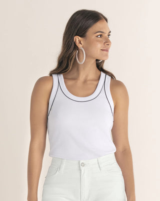 Blusa manga sisa con detalle en contraste#color_000-blanco