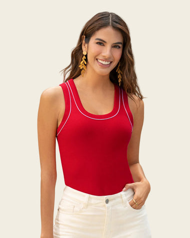Blusa manga sisa con detalle en contraste#color_c36-rojo