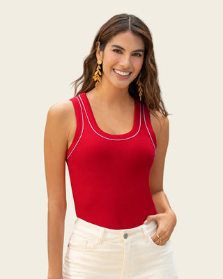 Blusa manga sisa con detalle en contraste#color_c36-rojo
