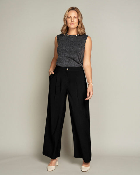 Blusa  sin  mangas con perlas decorativas#color_700-negro