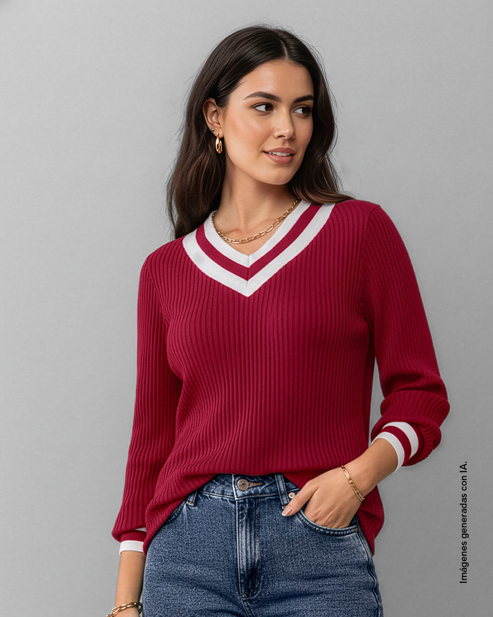 Blusa cuello en V elaborado en tejido de punto