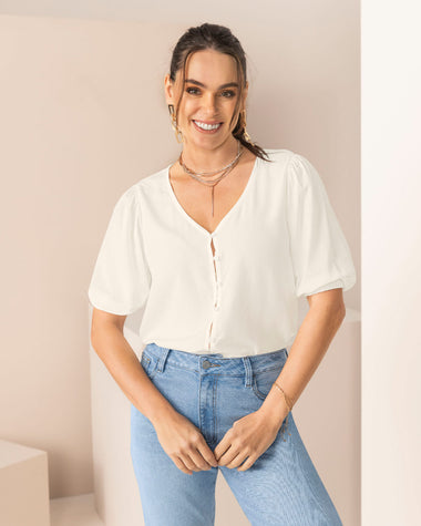 Blusa manga 3/4 con botones con ojales#color_018-marfil