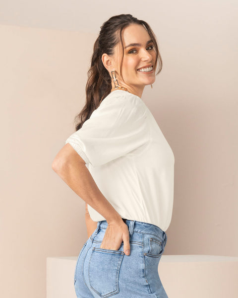 Blusa manga 3/4 con botones con ojales#color_018-marfil