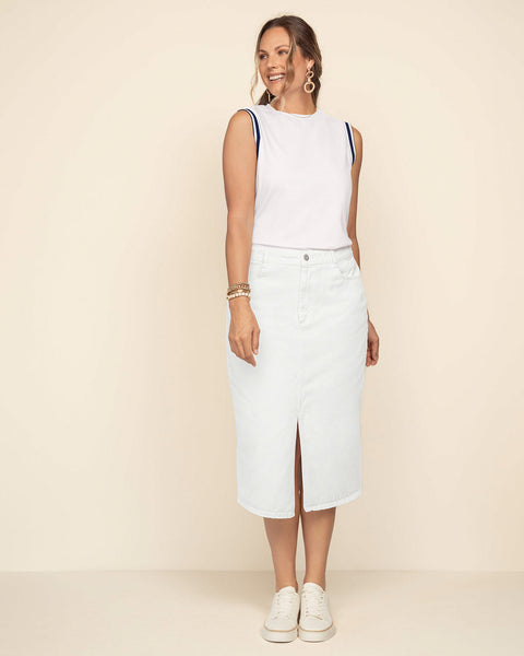 Falda midi con abertura en frente#color_000-blanco