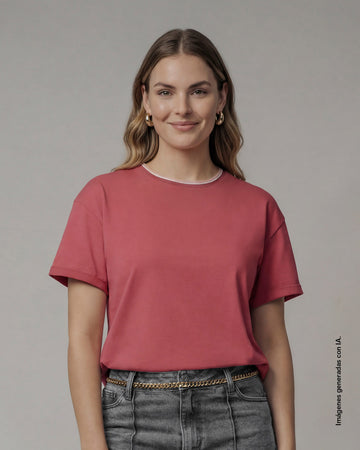 Blusa manga corta con detalle tejido en el cuello#color_c31-rosado-oscuro
