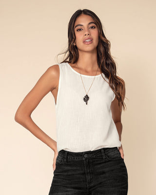 Blusa  sin  mangas estampada de cuello redondo alto#color_018-marfil