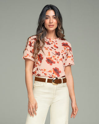 Blusa manga corta estampada con dobladillo en manga#color_088-flores