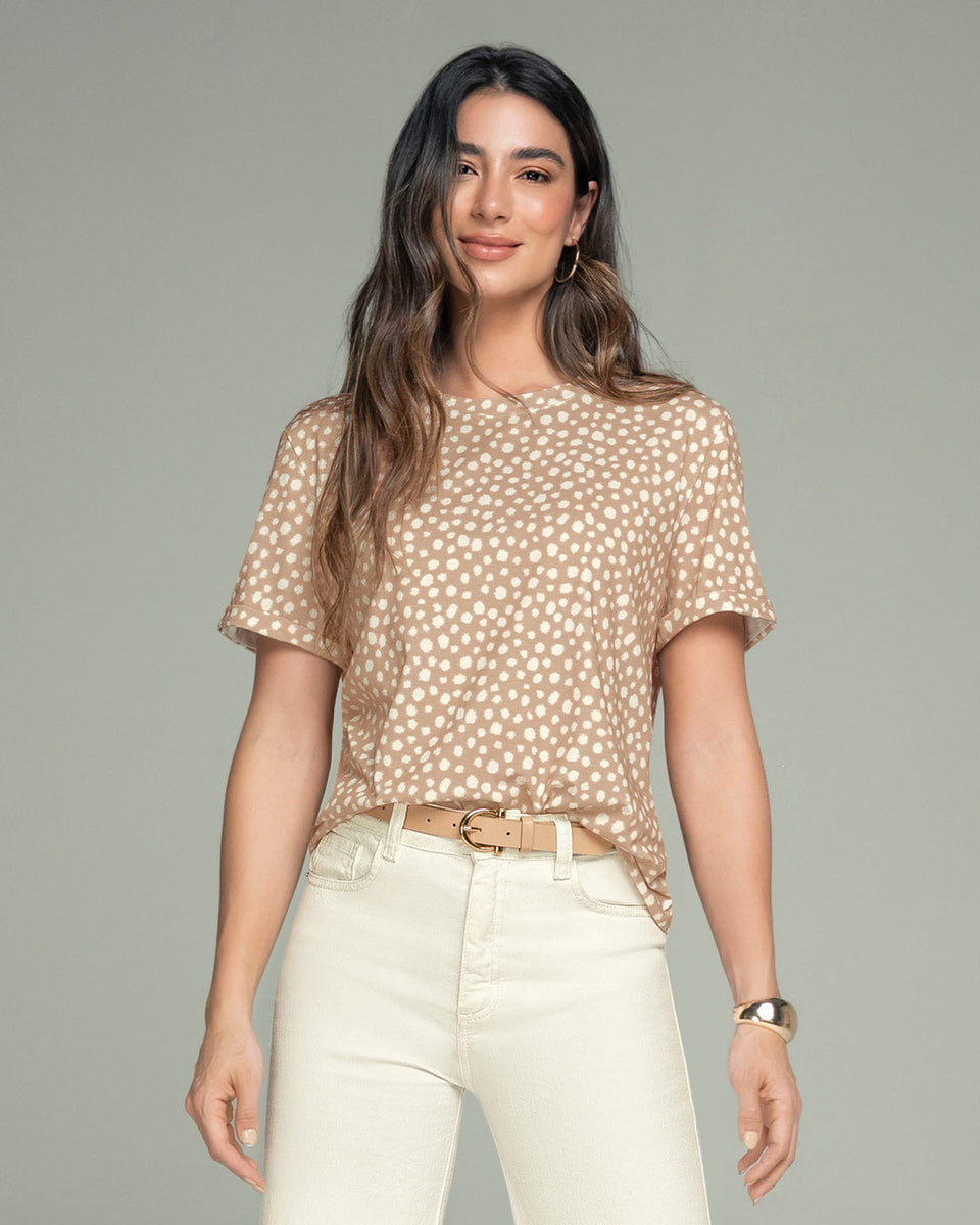 Blusa manga corta estampada con dobladillo en manga