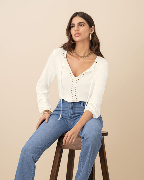 Blusa manga larga con taches decorativos#color_018-marfil