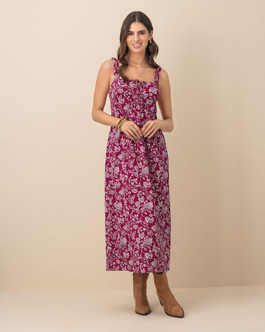 Vestido largo estampado de escote cuadrado#color_145-estampado