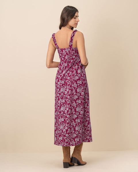 Vestido largo estampado de escote cuadrado#color_145-estampado