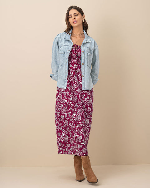 Vestido largo estampado de escote cuadrado#color_145-estampado