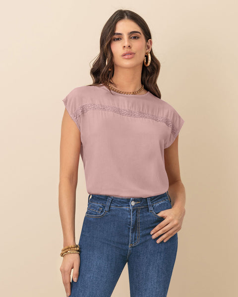 Blusa básica manga corta con detalle sobrepuesto en frente#color_301-rosado