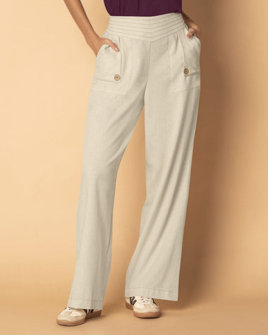 Pantalón con fajón con costuras decorativas en contraste#color_084-arena