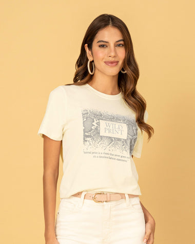 Blusa manga corta en algodón con estampado en frente#color_165-marfil