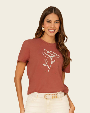 Blusa manga corta en algodón con estampado en frente#color_221-terracota