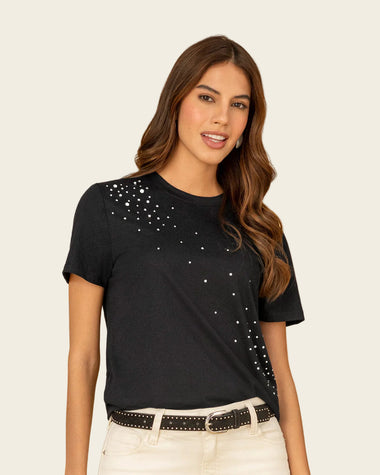 Blusa manga corta en algodón con estampado en frente#color_700-negro