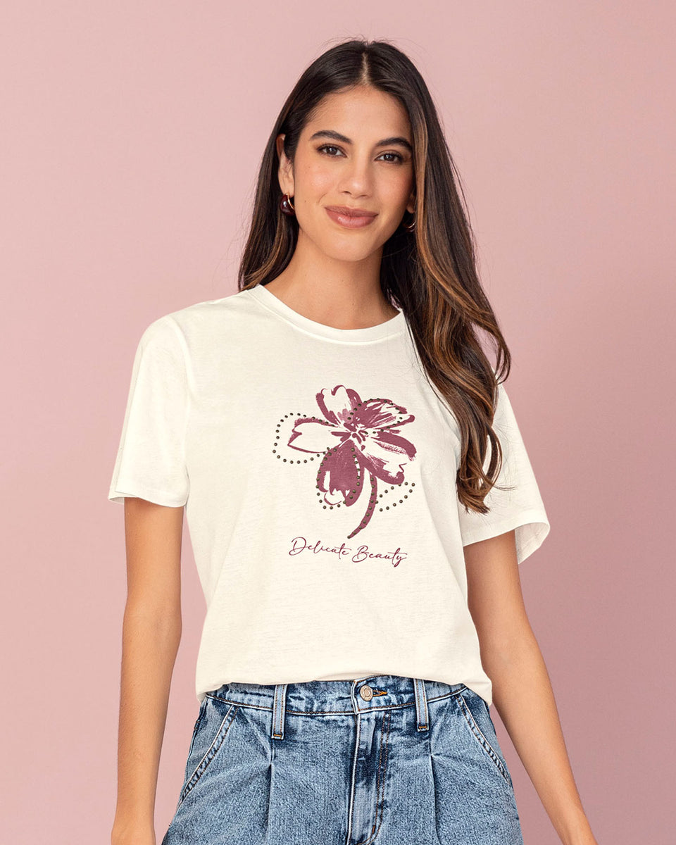 Blusa manga corta en algodón con estampado en frente