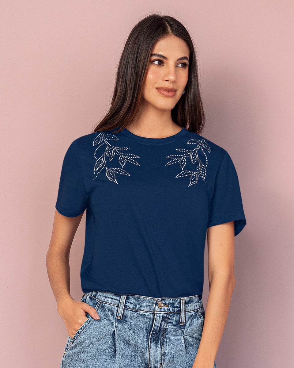Blusa manga corta en algodón con estampado en frente