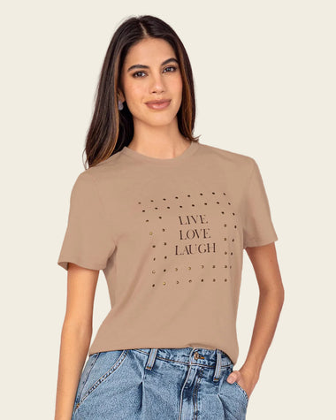 Blusa manga corta en algodón con estampado en frente#color_c54-arena