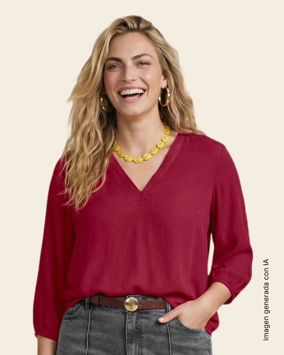 Blusa manga larga con elástico para efecto volumen