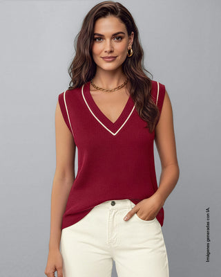 Chaleco con detalles en contraste en cuello y sisa#color_c34-rojo