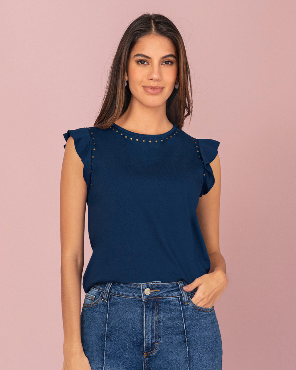 Blusa con taches en cuello y sisa