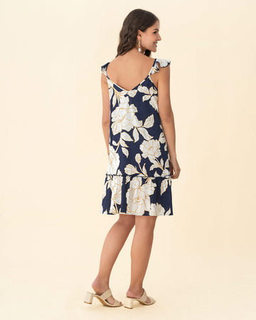 Vestido corto con bolero en mangas y ruedo#color_086-flores