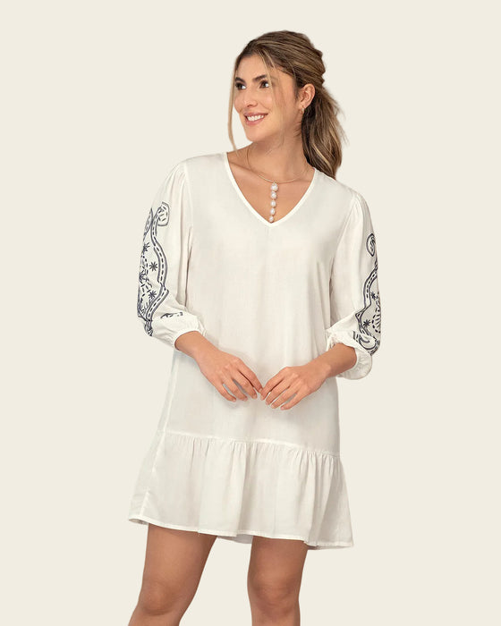 Vestido corto con estampado en mangas#color_018-marfil
