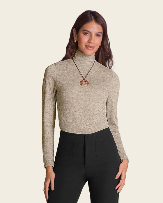 Blusa manga larga cuello alto en tejido de punto#color_084-arena