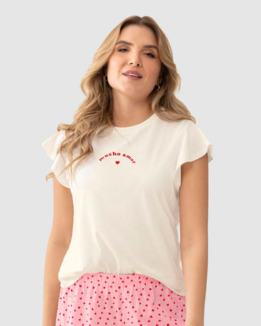 Blusa manga corta cuello redondo con bolero en mangas#color_165-marfil