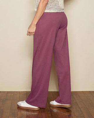Pantalón bota recta con elástico en cintura y costuras decorativas#color_337-morado