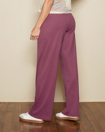 Pantalón bota recta con elástico en cintura y costuras decorativas#color_337-morado