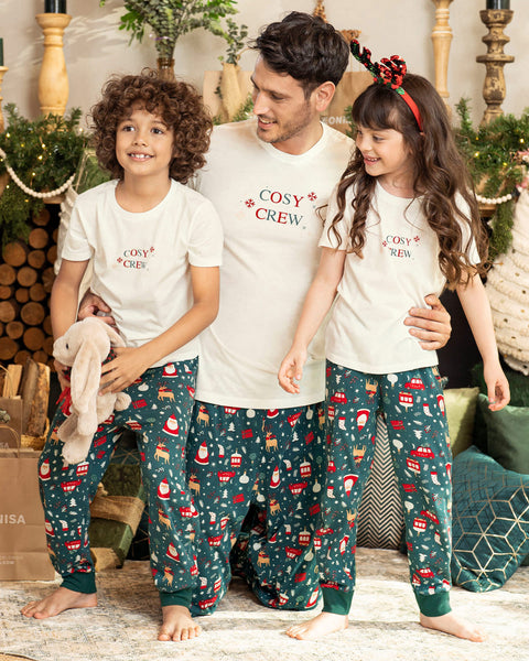 Pantalón de pijama infantil unisex con estampado continuo#color_145-estampado-navidad