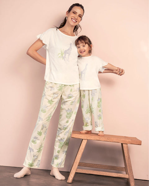 Pantalón largo de pijama para niña estampado continuo#color_002-blanco-estampado