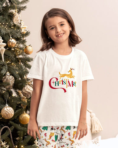 Camiseta de pijama con estampado localizado unisex#color_395-marfil-navidad