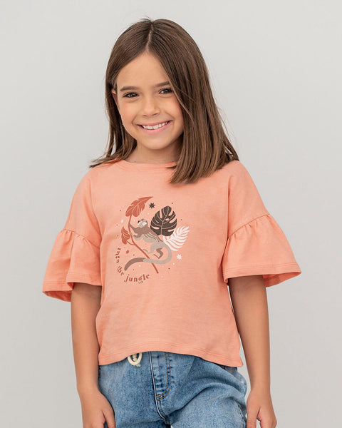 Camiseta manga corta con boleros en mangas para niña#color_301-rosado-coral