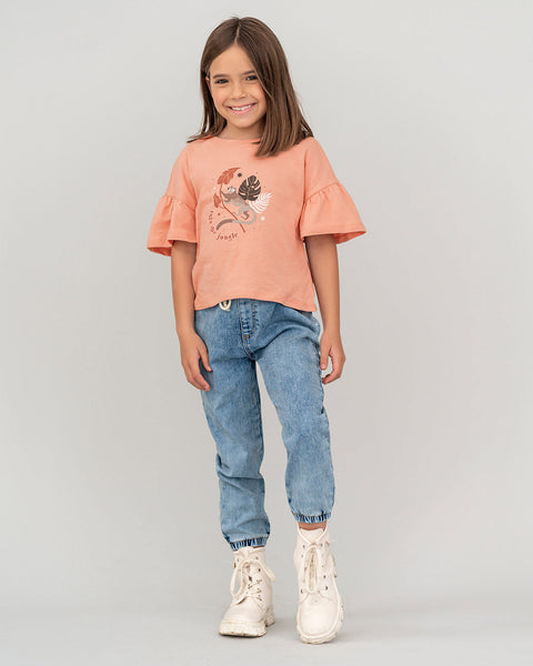 Camiseta manga corta con boleros en mangas para niña#color_301-rosado-coral
