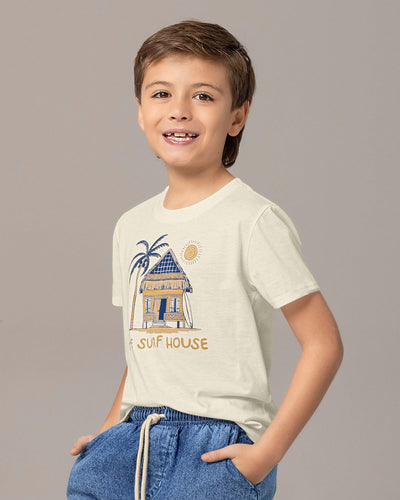 Blusa manga corta cuello redondo con estampado frontal#color_253-crema
