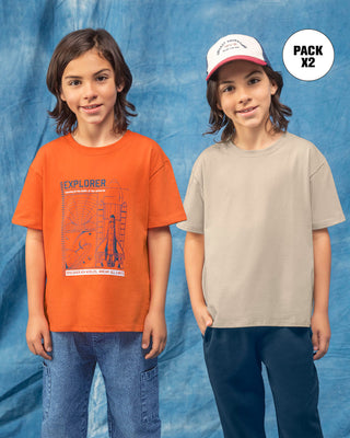 Paquete x2 blusas manga corta para niña#color_s01-naranja-y-taupe