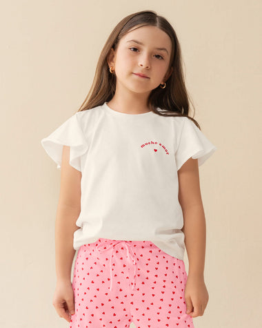 Blusa de pijama manga corta con boleros y estampado localizado#color_094-marfil-estampado