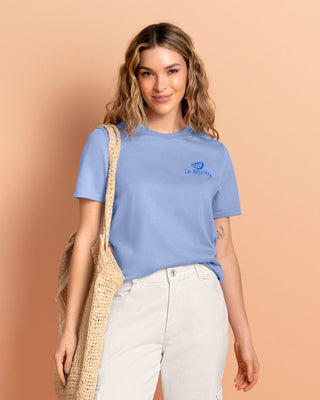 Blusa en algodón manga corta con estampado localizado#color_c39-azul-claro
