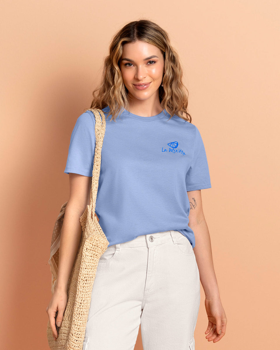 Blusa en algodón manga corta con estampado localizado