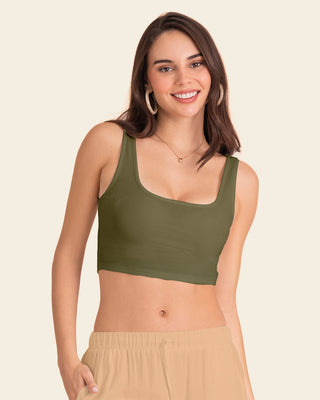 Blusa sin mangas crop top en tejido acanalado#color_c48-verde-oliva