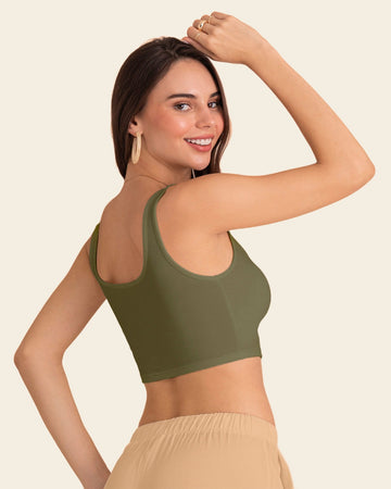 Blusa sin mangas crop top en tejido acanalado#color_c48-verde-oliva