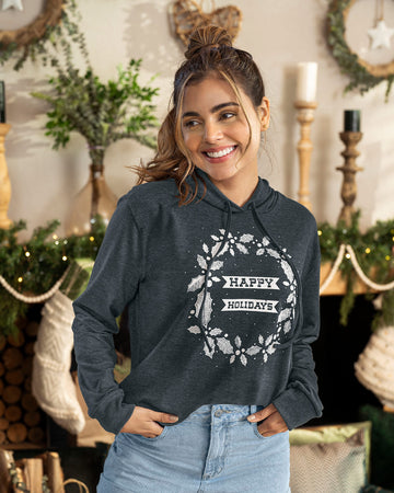 Sudadero con capucha y estampado frontal de navidad#color_722-gris