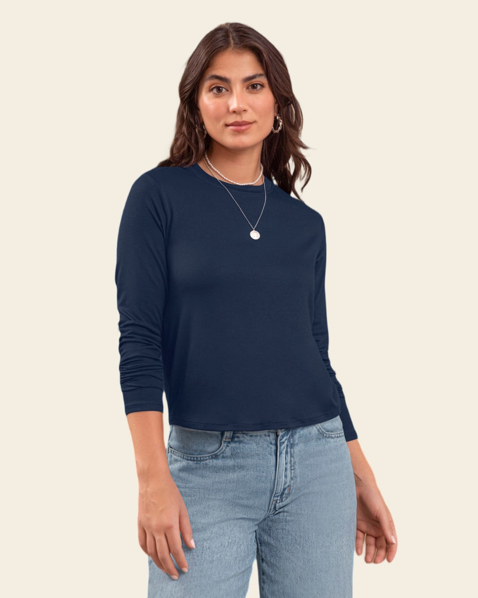 Blusa manga larga básica en tejido de punto