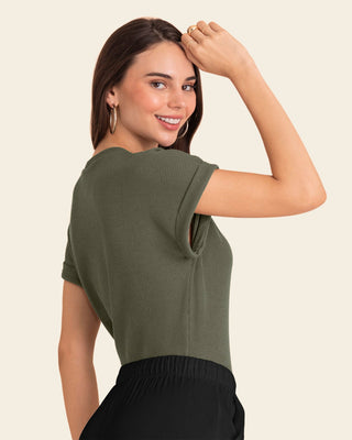 Blusa manga corta con textura#color_c46-verde-militar