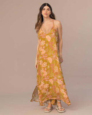 Vestido largo estampado con espalda descubierta#color_145-estampado-amarillo