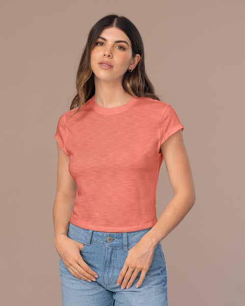 Blusa manga corta cuello redondo básica#color_279-coral